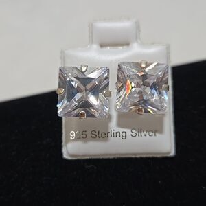Sterling Silver Princess Cut Crystal Stud Earrings